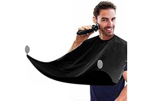 LEAFLAI Beard Apron, Non-Stick Shaving Hair Catcher for Men with 2 Suction Cups, Waterproof Beard Bib Cape Grooming set for Trimming, Best Fathers Gifts for Men - Black