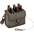 PICNIC TIME Beer Caddy with Beer Bottle Opener, 6-Pack Drink Caddy, Beer Cooler Tote, Beer Gifts for Men, (Khaki Green with Brown Accents).