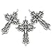 HOUSWEETY 5PCs Charm Pendants Hollow Pattern Carved Cross Silver Tone 2 4/8