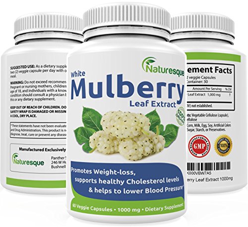 #1 White Mulberry Leaf Extract | 1000mg | Low Blood Sugar | Rich in Antioxidants & Fiber Helps in Weight Loss | 60 Veggie Capsules Pills Natural Finest Quality Non GMO Premium Supplement By Natureque