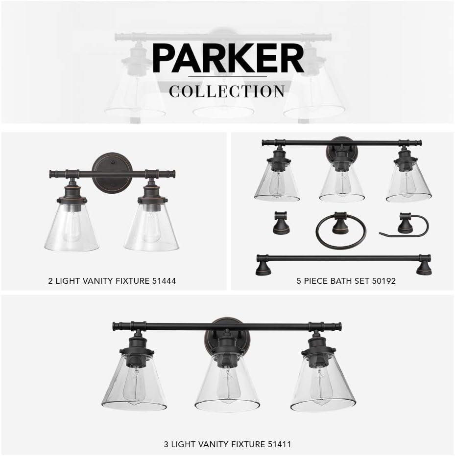Globe Electric Parker 2 Vanity Light, Oil Rubbed Bronze, Clear Glass Shades 51444, 11", Chrome - - 