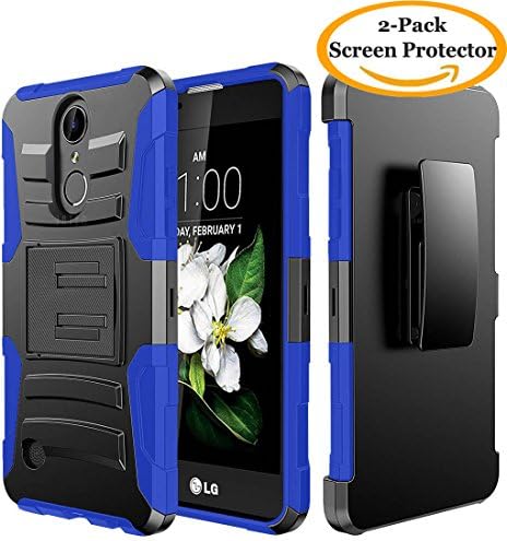 LG K20 Plus Case, LG K20 V Case, LG Harmony Case, LG Grace Case, JATEM [Belt Clip] Rugged Hybrid Dual Layer Kickstand Holster Combo + [2 Pack] HD Screen Protectors and Stylus Pen (Black/Blue)