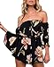 Relipop Women's Summer Floral Off Shoulder 3 4 Sleeves Romper Jumpsuit (Medium, Black)