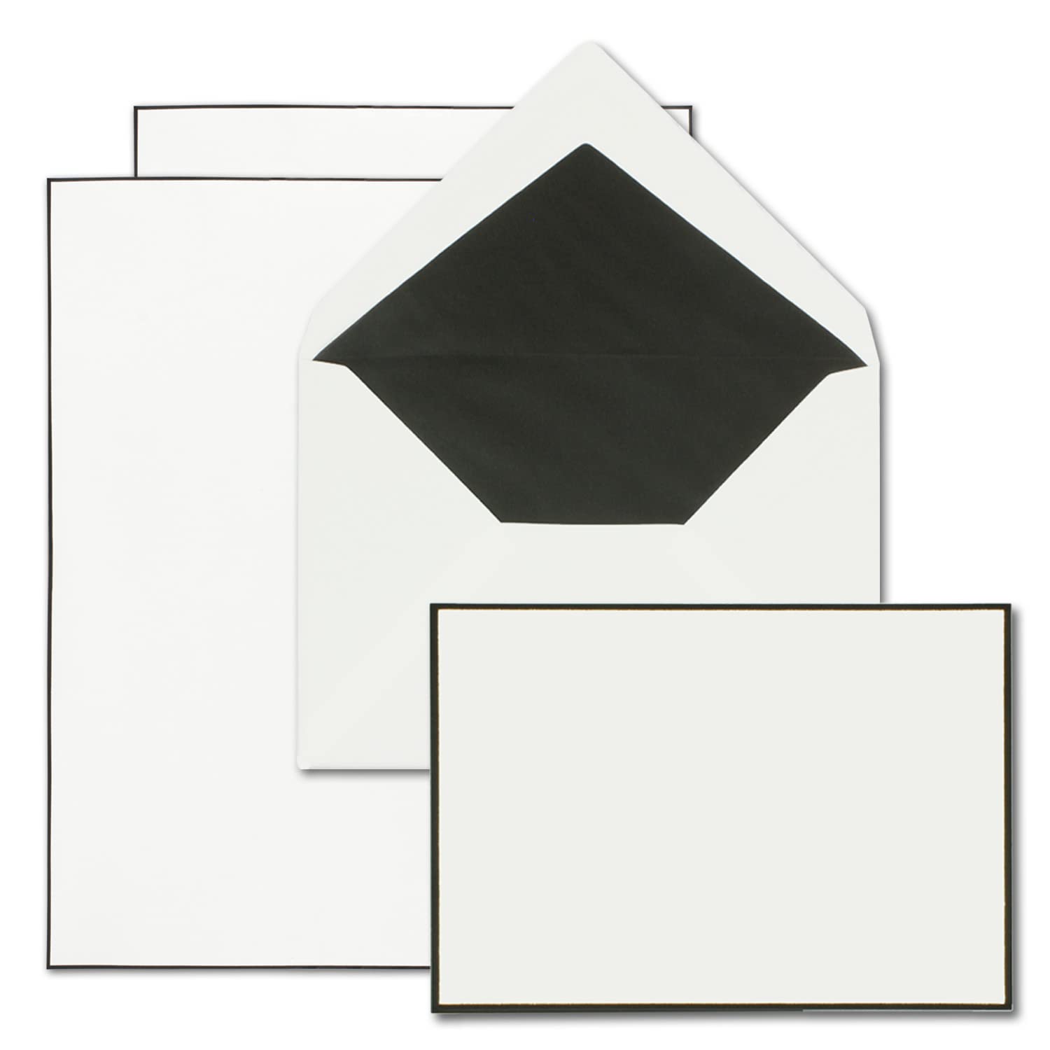 50x Mourning paper sets DIN A5 with very elegant lined envelopes DIN C6 - both with handmade black border - stationery for condolences