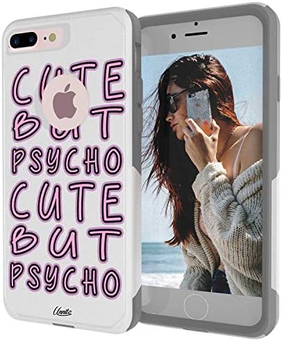 Unnito iPhone 7 Plus Case – Hybrid Symmetry Case | Slim Cover with Hard Shell Design and Soft Inner Layer Compatible with iPhone 8 Plus White Case - Cute But Psycho
