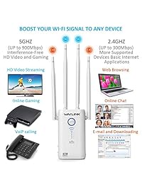 Extensor de correa dual WiFi AC1200 de alta potencia, amplificador de señal inalámbrica WAVLINK, repetidor, punto de acceso, router con Ethernet Gigabit, color blanco
