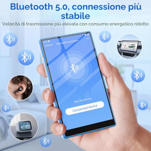 96GB MP3 Player with Wi-Fi & Bluetooth, 5 Inch Touchscreen MP4 Player | Android 13 Music Player with Spotify, Amazon Music, Deezer, FM Radio, Voice Recorder, E-book Reader, Blue & White