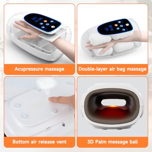 Hand Massager with Heat and Compression, Cordless Hand Massager for Arthritis and Carpal Tunnel, 3 Modes, 5 Levels, Pain Relief Heated Wrist Finger Massage, Gifts for Women Men Relaxation at Office