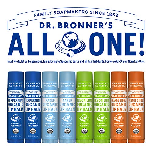 Dr. Bronner's Organic Lip Balm 4Pack Variety Peppermint, Orange Ginger