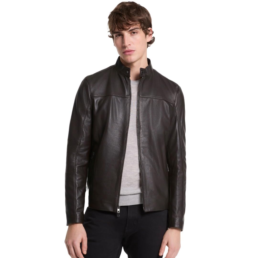 Photo 1 of Michael Kors Men's Basic Racer Jacket, Chocolate, XL