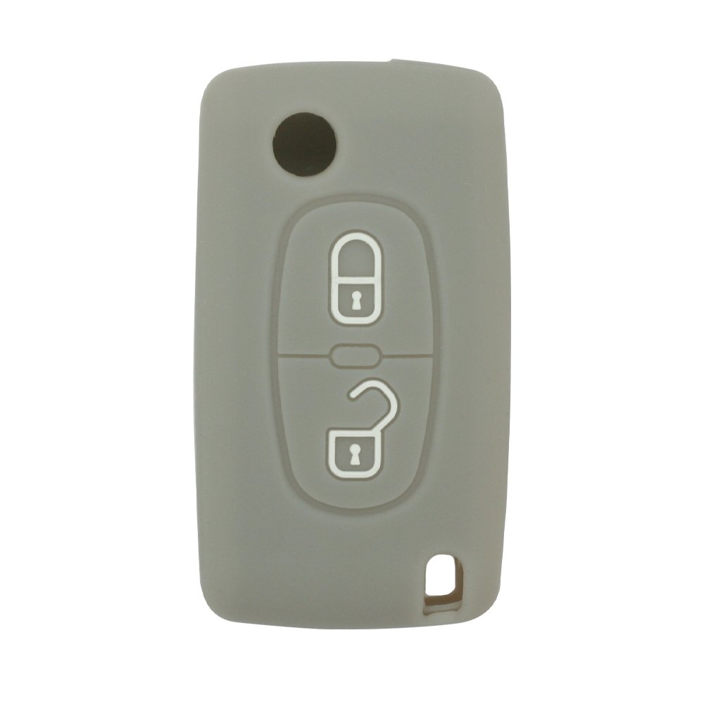 BROVACS Silicone Cover Protector Case Holder Skin Jacket Compatible with PEUGEOT CITROEN 2 Button Flip Remote Key Fob CV4302 Grey