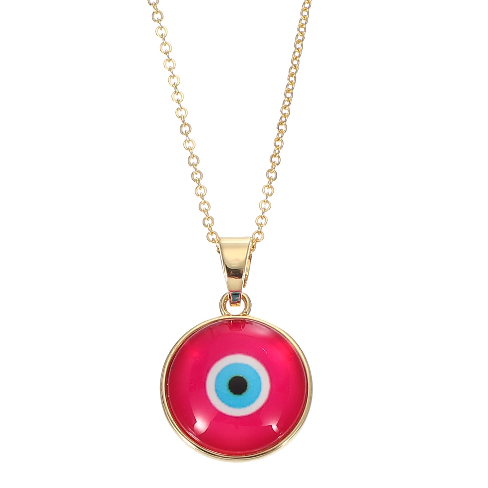 PATIKIL Round Evil Eye Charm Pendant, 16 Inch Turkish Evil Eye Flatback Charm Eye Protection Lucky Necklaces for DIY Art Craft Jewelry Making, Rose Red