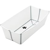 Stokke Flexi Bath X-Large Baby Bathtub - 31.5 x 15.7 x 9.4 in, White Grey | Best for Infants &amp; Toddlers - Lightweight, Foldable &amp; Easy to Store - Convenient to Use for Travel or at Home