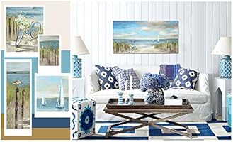 Beach Themed Wall Art Painting Canvas Artwork Decor For Bedroom Living Room Home Office Decoration Seascape Picture With Frames Amazon Co Uk Kitchen Home