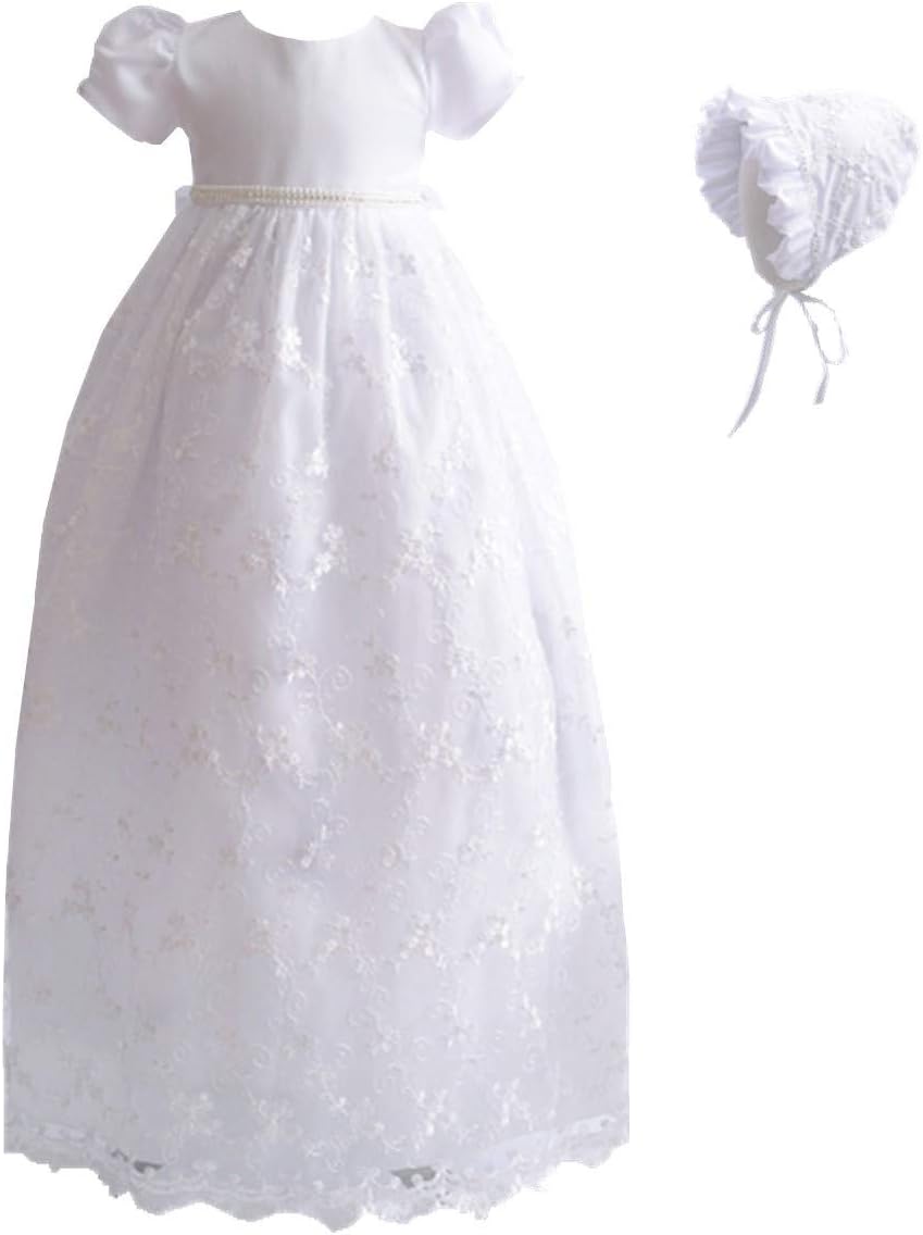 BBVESTIDO Baby Girls Baptism Christening Gowns White Long Embroidered Dress