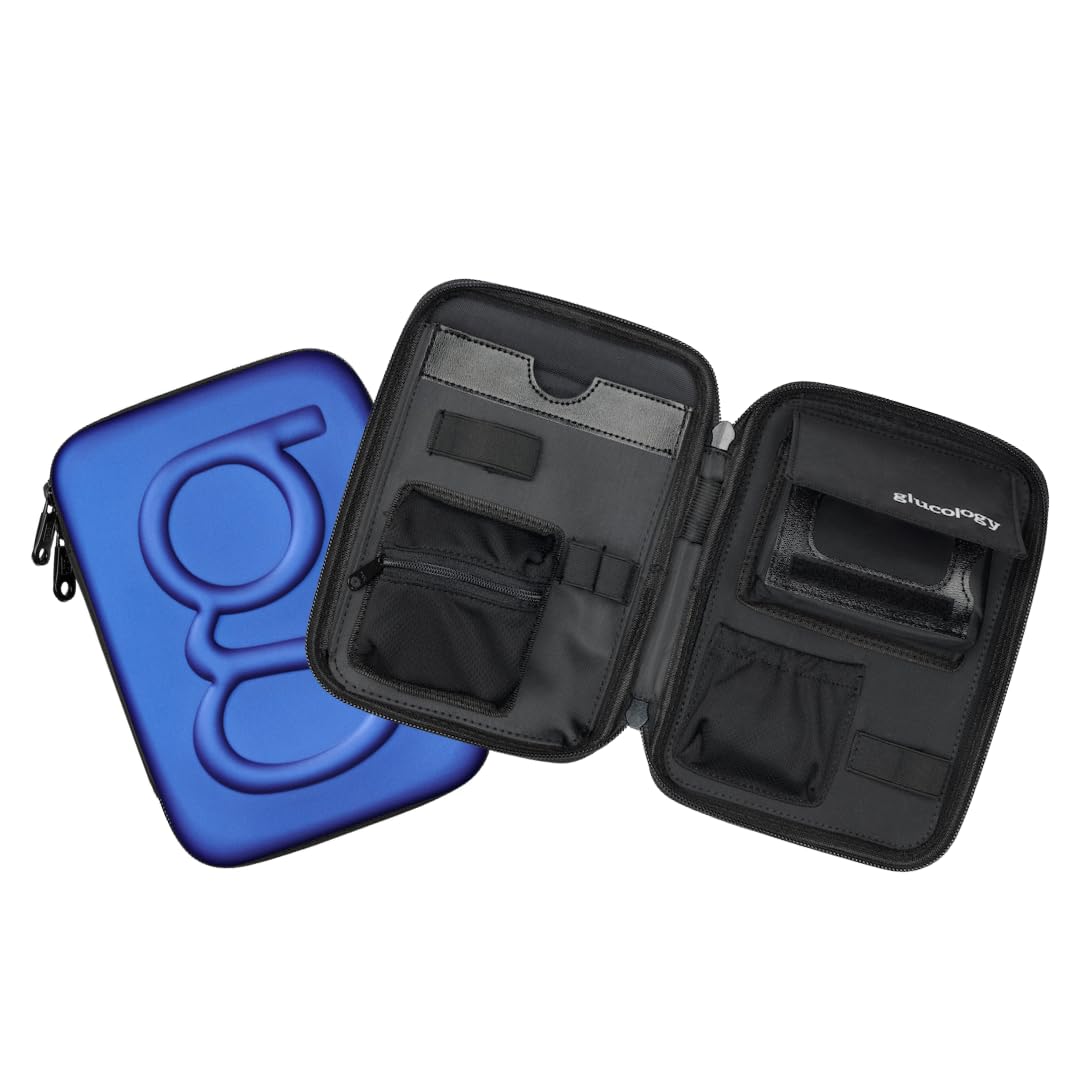 Glucology™ Diabetic Travel Case Plus Size - Organizer for Blood Sugar Test Strips, Medication, Glucose Meter, Pens, Insulin Syringes, Needles, Lancets - Hardshell Carrier Pack - Plus, Blue