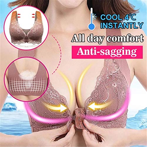 Sleep Bra for Women, Seamless Wireless Stretchy Sports Bra,V Neck Bra Padded Seamless Bralette Straps Sleeping Bra for Women Girls,Instant Cleavage Enhancer Clear Push-up Breast Pads (M, Coffee)