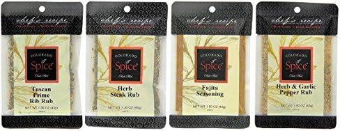 Colorado Spice Meat Rub 4 Flavor Sampler Bundle, (1) each: Tuscan Prime Rib, Herb Steak, Fajita, Herb &amp; Garlic Pepper (1.5 Ounces)