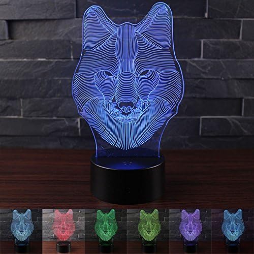 3D Led Night Light Lamps - Optical Illusion 7 Colors Touch Table Desk Visual Lamp Gifts Toys for Children Kids (Wolf)