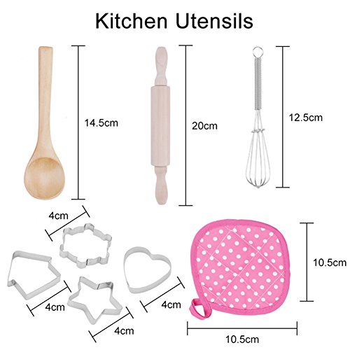 Shopline Child Chef Set, Cute Little Chef Playset for Kids Girls Cooking Pretend Playing and Dressing Up, Including Chef's Apron, Hat,Oven Mitt, Rolling Pin 11 Pieces Accessories