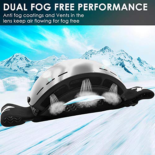 Zerhunt Ski Goggles, Snowboard Goggles Over Glasses, Anti Fog UV Protection Snow Goggles OTG Interchangeable Lens for Men Women Snowmobile, Skiing, Skating, Silver - Thumbnail 3