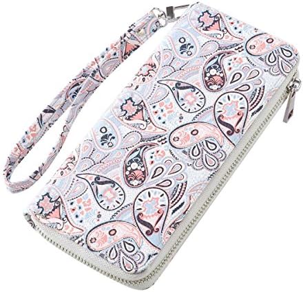 RUNWINDY Womens Wristlets Wallet Floral Print Zip around Long Clutch Purse Handbags