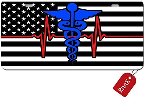 EnnE Personalized Metal License Plate Cover Thin Blue Red Line Nurse Flag For Car 2 Holes Car Tag 11.8 inch X 6.1 inch