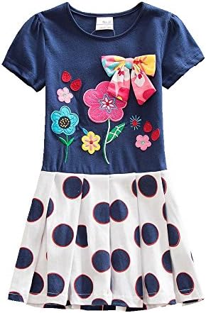 JUXINSU Girl Short Sleeve Dress Summer Wear Cotton Owl Cartoon Embroidery SH6252