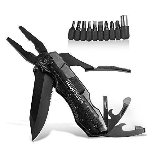 Multitool Pocket Knife RAVPower 5-in-1 Multi-Purpose Folding Knives Keychain Plier Kit in Durable Black Oxide Stainless Steel for Outdoor Survival, Camping, Fishing, Hunting, Hiking