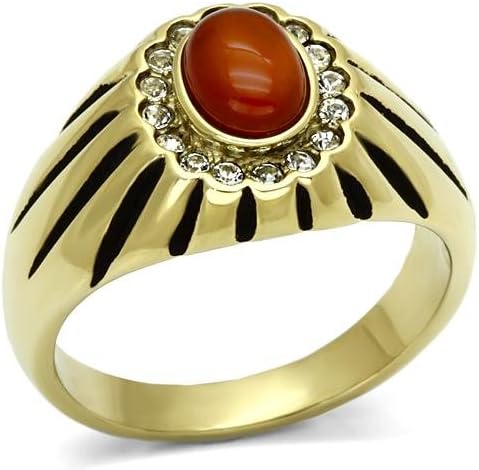 Men's Stainless Steel Ion Gold Plating Siam Semi-precious Synthetic Agate Ring, Size 8,9,10,11,12,13 (11)