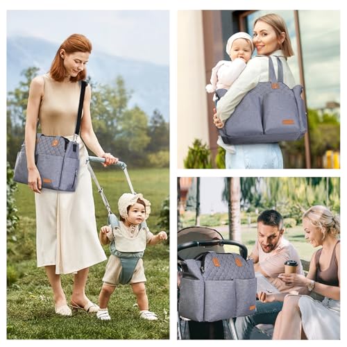 Lekebaby Baby Trolley Bag Baby Stroller Changing Bag Large Travel Storage Bags for Maternal Diapers Messenger with Hooks and Universal Strap