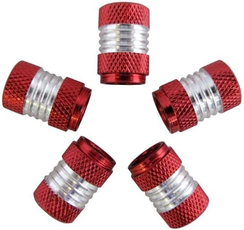 5x Crossed Car/Bike Dust/ Valve Caps Red & Silver Metal