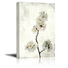 Canvas Wall Art - Watercolor Painting Style White Cherry Blossom on Branch - Giclee Print Gallery Wrap Modern Home Art Ready to Hang - 12x18 inches