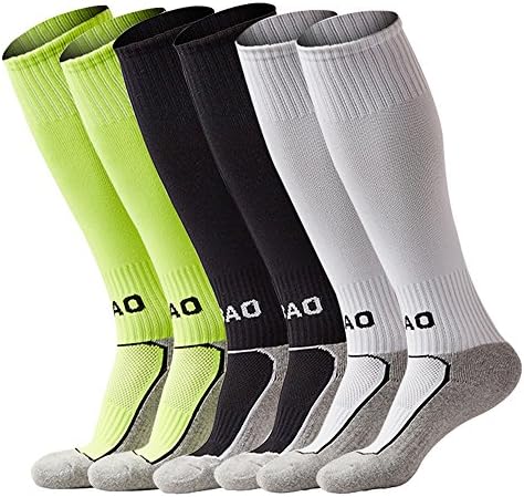 LITAO for Little Boys/Girls Outfits Compression Long Sport Soccer Socks 6 Pack (Kids/Youth Gifts) (Green&amp;Black&amp;White)