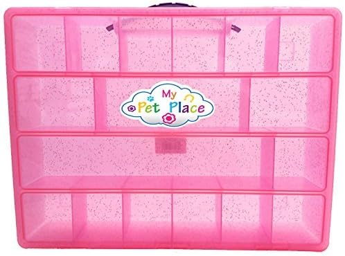 PINK GLITTER My Pet Place, Organizer for My Little Pony, Littlest Pet Shop, Shopkins, or Your Special Animal Collection, Storage for Small Favorite Toys, Sturdy, Lightweight Carrying Case by My KinBin