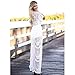 Wicky LS Women's Sexy Short Sleeve Long Dress Low V-Neck Lace Romper