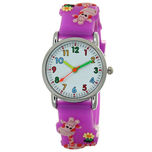 Giraffe 3D Silicone Strap Round Case Japanese Quartz Kids Waterproof Clasp Rubber Band Arabic Numerial Dial Children Toddler Wristwatches Time Teacher Boys Girls Little Child Unisex-Children Watches