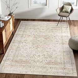 WondRg 5x7 Washable Beige Vintage Area Rug for