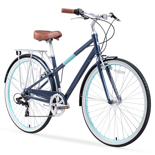sixthreezero Reach Your Destination Women’s Hybrid Bike with Rear Rack, 28 Inches, 7-Speed, Navy