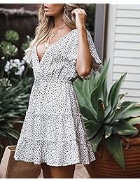 Valphsio vestido de volantes con cuello en V para mujer, estampado floral, manga acampanada, bohemio, con cordón