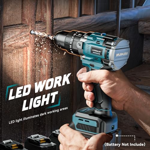 LIVOWALNY 90Nm Taladro Percutor a Bateria, Atornillador Electrico Compatible con Makita 18V, Caja de Cambios de 2 Velocidades y 21 Niveles de par, Para Reformas（Solo Herramientas）-Azul Marino