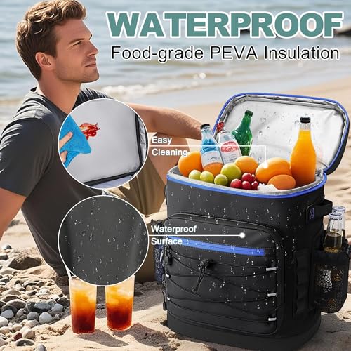 YOUNGOA Mochila Nevera Isotérmica, Mochila Termica Grande de 30 litros con Aislamiento Térmico y A Prueba de Fugas, Bolsa Picnic Impermeable para Hombre y Mujer