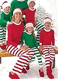 WANGSCANIS Christmas Pajamas Red / Green and White Stripes Knit Family Pjs Sets