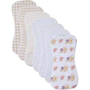 lazyrhino Baby Burp Cloths, 7 Pack, Assorted Prints with Squirrel, Dinosaur and Bear Themes (Multi-mg)