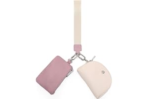 WSRYDJDL Mini Zip Around Wristlet Wallet for Women Detachable Dual Pouch Wristlet Portable Coin Pocket Keychain Small Purse (Pink+Beige)