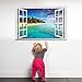 Winhappyhome Blue Sea Sky Beach Scene 3D Fake Window Wall Stickers for Bedroom Living Room Coffee Shop Background Removable Decor Art Decals
