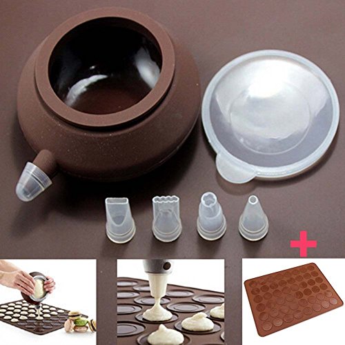 BUYBUYMALL Macaron Kit Silicone Decomax Pen with 4 Nozzles and 1xBaking Sheet - Cup Cake Muffin Pastry Cream Icing Nozzle