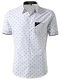 Allegra K Men Point Collar Button Down Short Sleeve Anchor Pattern Casual Shirt