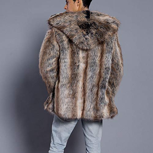 TOTOD Fashion Mens Leopard Warm Thick Fur Collar Coat Jacket -Men Faux Fur Parka Outwear Cardigan - Thumbnail 2