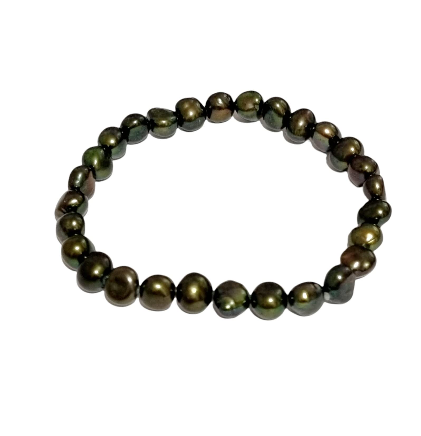 Treasure Bay Stunning 7-8mm Baroque Freshwater Pearl Bracelet for Women and Girls (Dark Green)